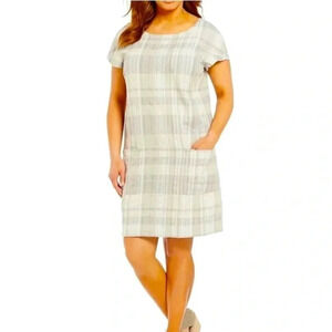 3 For $15 Eileen Fisher Organic Grey Plaid Linen Cotton Shift Dress With Pockets